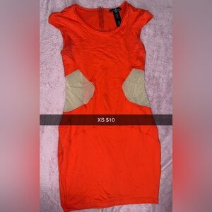 Red and Tan Sleeveless Dress